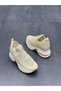 Beige Knitwear Stone Filled Women's Casual Sports Shoes - 5
