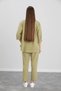 Women's Beige Double Linen Shirt Pants Top and Bottom Set - 2