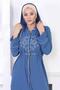 Embroidered Hooded Abaya Blue 12210 - 2