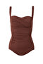 French-Inspired Draped Brown Swimsuit Pareo Set of 2 with Corset Effect and Adjustable Straps - 2
