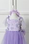 3D Floral Long Girl's Evening Dress and Party Dress with Lilac Crown Gift - 2