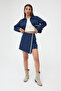 Navy Blue Front Stripe Detailed Cotton Shirt Shorts Skirt Set - 5116 - 3