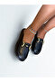 Black Genuine Leather Women's Sabo Slippers with Gold Accessories - 4