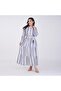 White and Blue Printed Tiered Maxi Dress – Mandarin Collar with Elastic Cuffs - 3
