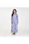 Blue and White Abstract Printed Maxi Shirt Dress – with Long Sleeves and Collared Neckline - 3