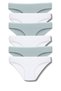 Women's Set of 6 Cotton Slip Panties - White & Light Aqua Green Relaxed Fit