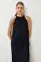 Summer Linen Dress with Wrinkle Effect Lgk0005 Black - 4