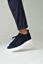 Heroes Model Genuine Leather Handmade Men's Navy Blue Knitwear Sneaker Shoes - 2