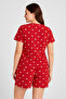 Red Heart Pattern Short Sleeve Shorts Women's Pajama Set - 2