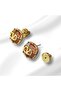 Gold Steel Earrings with Pink Stones - 2