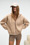 Vyselle Women's Oversized Mink Sweatshirt with Cut-Out Front, Metal Zipper and Hooded Label Detail