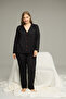 Black Patterned Large Size Oversized Shirt Collar Button Milan Knitted Pajamas Suit25224320 - 2