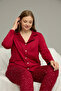 Burgundy Patterned Large Size Battal Size Shirt Collar Buttoned Milan Knitted Pajamas Suit25224331
