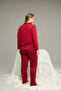 Burgundy Patterned Large Size Battal Size Shirt Collar Buttoned Milan Knitted Pajamas Suit25224331 - 3