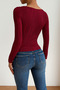 White Blouse with Burgundy Elastane High Waist Long Sleeve Square Collar Knitted Fabric Spring Autumn Winter Blouse - 2