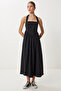Thick Strap Midi Poplin Dress Lub0207 Black - 4