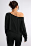 White - Black 2-Piece Women's Off Shoulder Boat Neck Oversize Long Sleeve Crop T-Shirt - 7