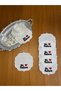 6 Pieces Ecru Color Linen Bi Coffee Embroidered Heart Decorated Cocktail Presentation Napkin - 3