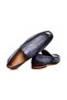 Dark Blue Color Laceless Genuine Leather Men's Shoes - 2