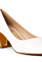 Women White Metallic Accent Block Heel Pumps - 5