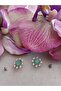 Gold Earrings with Pearls Light Green Nails Stone - 2