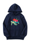 Unisex Oversize Hooded Winter Floral Turtle Printed Hooded Sweatshirt - Navy Blue