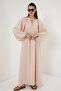 Women's Balloon Sleeve Long Hijab Dress Beige 1124 - 3