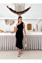 Women's Black Stone Detailed One Shoulder and Slit Long Dress