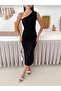 Women's Black Stone Detailed One Shoulder and Slit Long Dress - 8