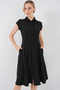 Women's Full Buttoned Belted Dress Black 1011 - 3