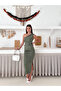 Women's Khaki Stone Detailed One Shoulder and Slit Long Dress - 4