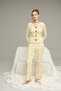 Yellow Floral Pattern Cotton Bow Tie Ribbed Knitted Pajamas Suit25226004-4 - 2