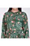 Green and Pink Printed Tiered Maxi Dress – Mandarin Collar with Elastic Cuffs - 5