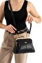 Kisslock Black Buckle-Two Strap Multi-Compartment Women's Shoulder Bag (Medium Size)