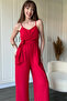 Red Jumpsuit with Strap Viscose Tie - 7