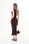 Coffee Waist Detail Double Buckle Draped Sandy Fabric Stylish Midi Dress - Special Occasion, Invitation and Evening Dress - 5