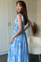 Double Breasted Blue Patterned Midi Dress - 7