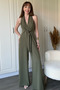 Khaki Front Tie Wide Leg Jumpsuit - 8