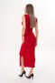 Red Waist Detailed Double Buckle Draped Sandy Fabric Stylish Midi Dress - Special Occasion, Invitation, Evening Dress - 6