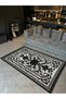 Mosso Black Theme Edge Detailed Flower Motif Pattern Woven Base Vintage Decorative Carpet Mosso190Black - 3