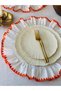 2-Piece White Linen Orange Edge Detail Ruffled American Service - 3