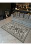 Mosso Gray Themed Edge Detailed Flower and Motif Pattern Woven Base Vintage Decorative Carpet Mosso190Grey - 3