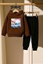 Fuji̇ Mountain Printed 3 Thread Children's Tracksuit Set