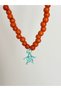 Orange Murano Glass Starfish Detailed Orange Glass Basement Bead Necklace