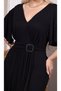 Black Wide V-Neck Belt Buckle Detailed Women's Dress - 8