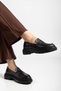 Women's Loafer Moccasin Black Skin Casual Shoes - 2