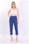 Women's Navy Blue Double Pocket Tight Leg Bell Pants with Elastic Waist