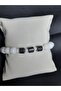 White Glass Beads and Metallic Smoked Onyx Stone Bracelet