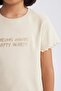 Girl's Slim Fit Narrow Cut Crew Neck Slogan Patterned Ribbed Camisole Short Sleeve T-Shirt B6689A8 - 8