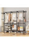 3 Section Metal Cloth Rack with Shelves Multifunctional Garment Wardrobe with 360° Rotatable Hooks - 3